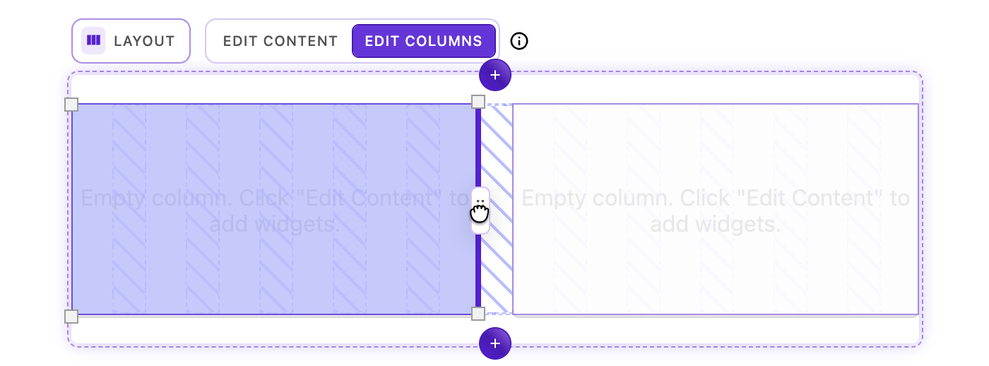 Resizing columns in the layout widget using the side handles