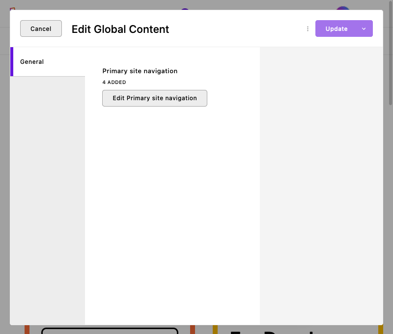 The global settings editor with nav array field