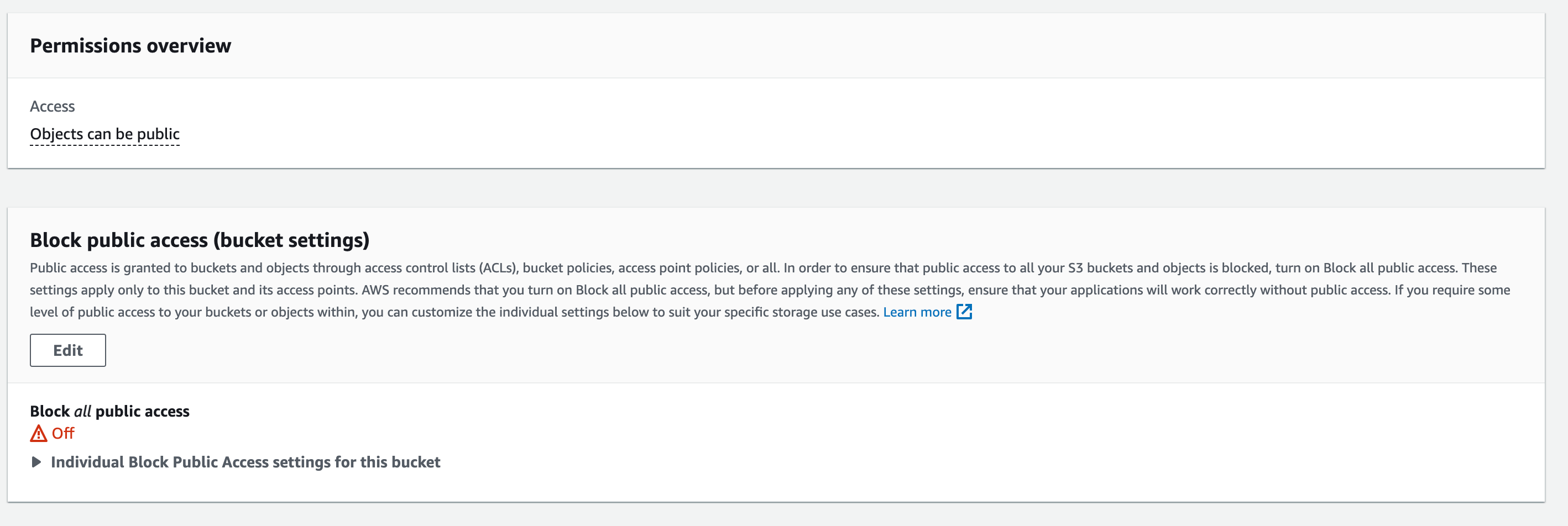 S3 console permissions tab