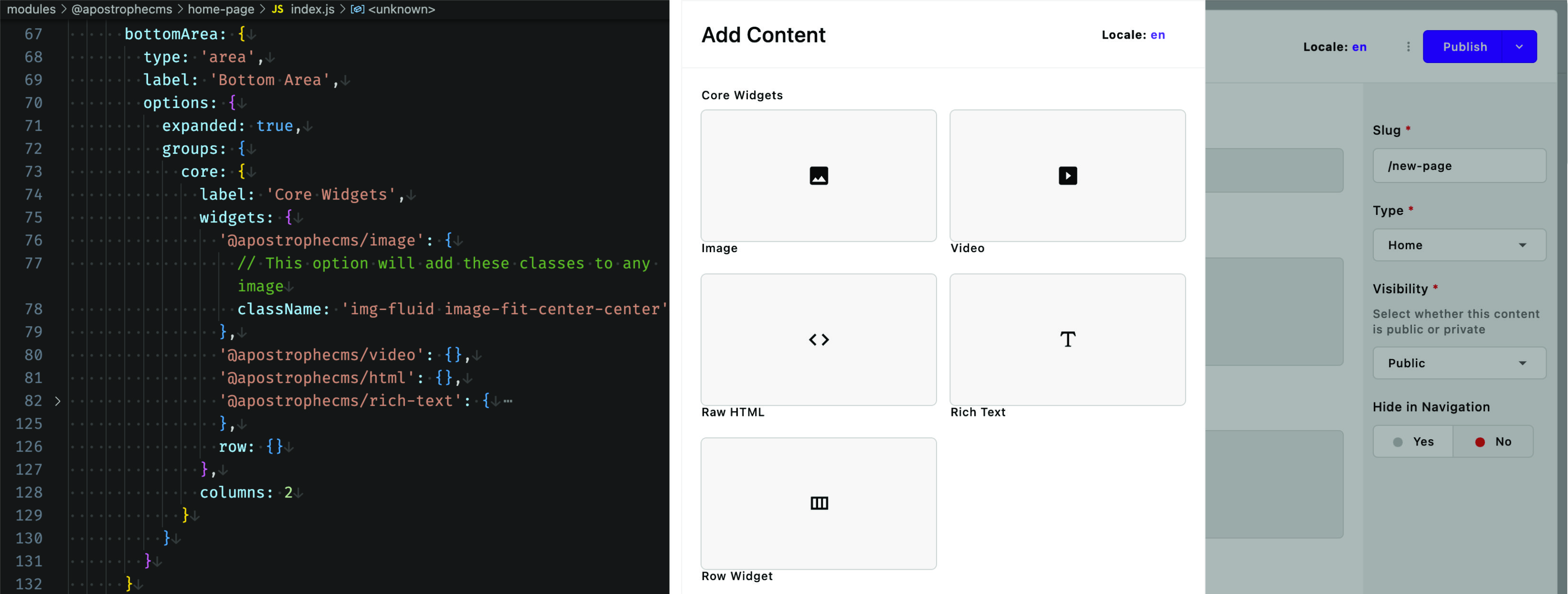 screenshot of row widget index.js and widget.html files