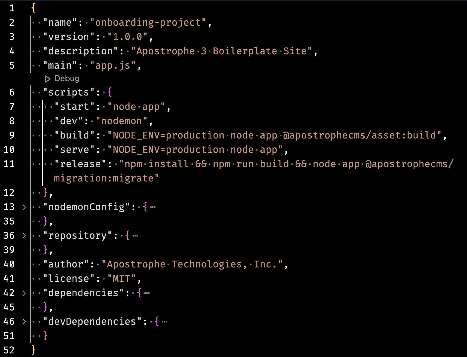 boilerplate package.json code