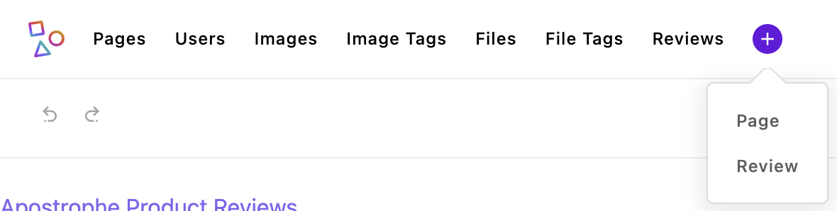 Screenshot of the adminbar with the reviews piece type added