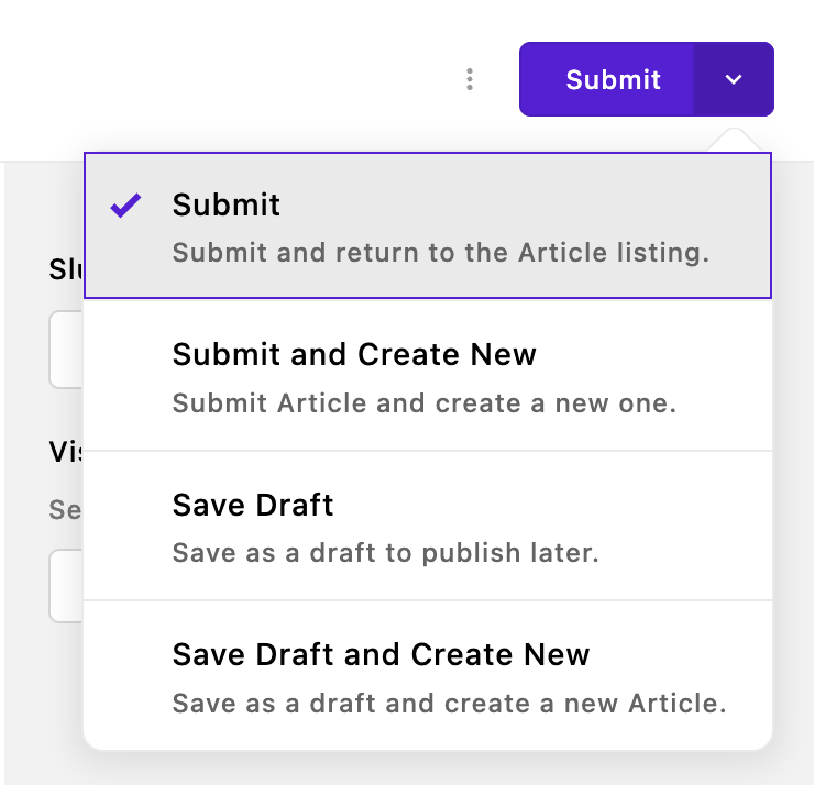 The submit button for a user with an contributor role